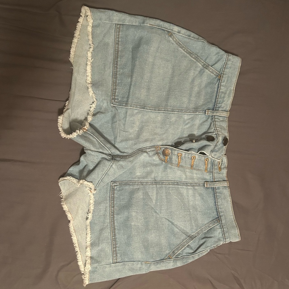 a.n.a Light Blue Jean Shorts with Frayed Edges